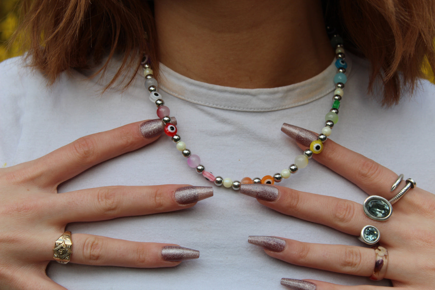 Evil Eye Rainbow necklace silver