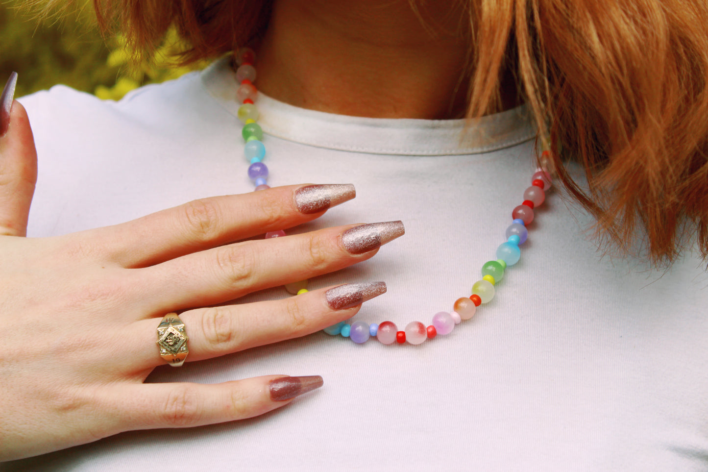 Rainbow Marble necklace gold