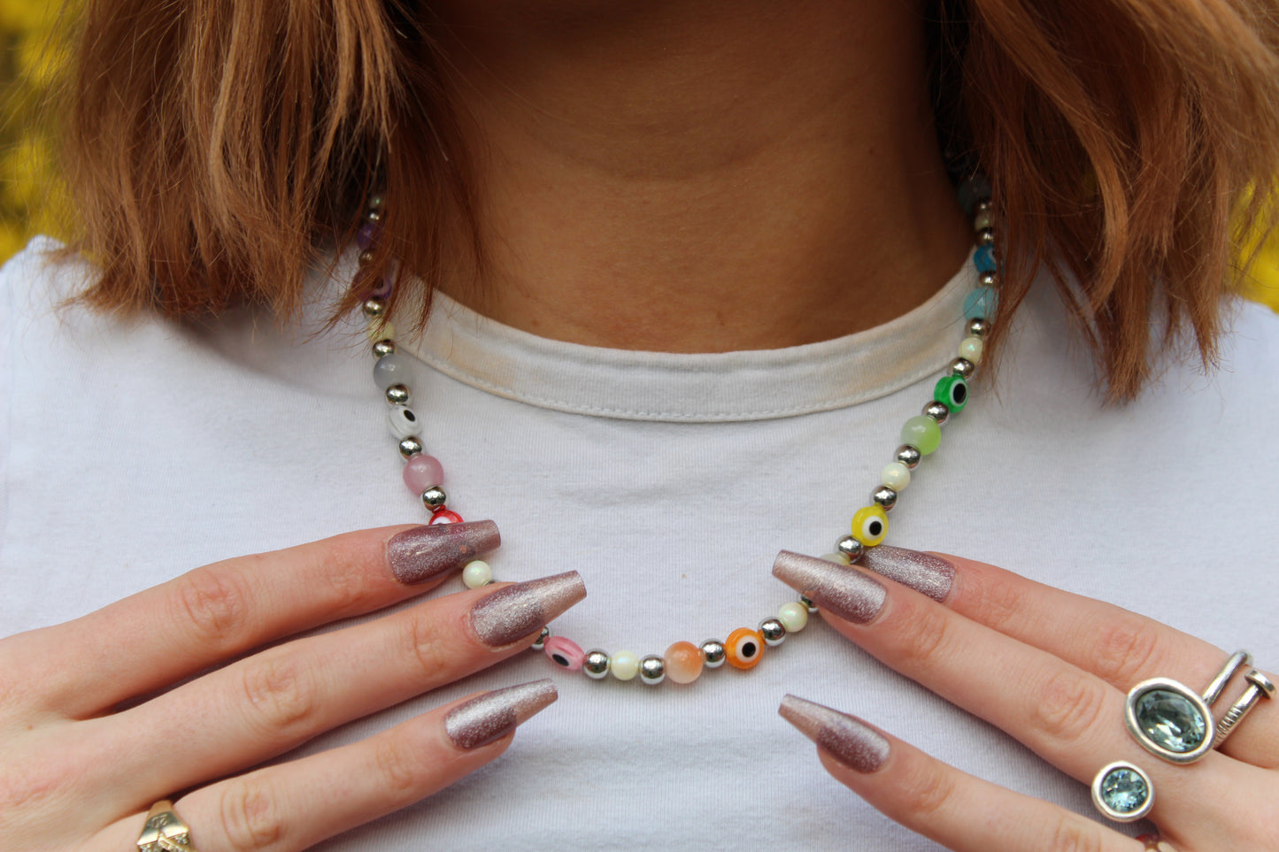 Evil Eye Rainbow necklace silver